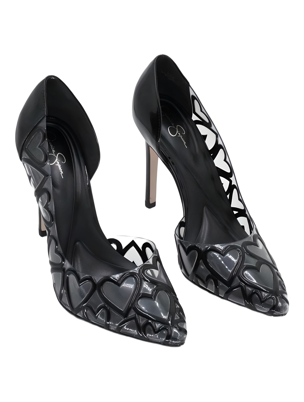 Jessica Simpson Womens Palvin Black Clear Vinyl Heart Pointed Toe Pumps Size 9M